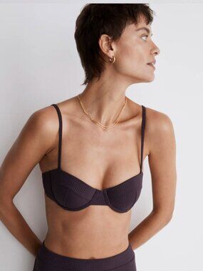 NWT Black Madewell Ribbed Balconette Bikini Top + Bottom (Full Set)